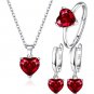 925 Silver Jewelry Sets Heart Zircon  Ring Earrings Necklace Wedding Bridal Engagement Accessories