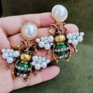 Luxury Handmade Elastic Pearl Bee Green Earring Jewelry For Women Party Gift