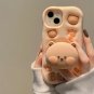 Lovely 3D Bear Hidden Holder Stand Silicone Phone Case For iPhone 13 Cute Girl Cover