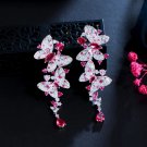 Shiny Pink Red Cubic Zircon Long Dangle Butterfly Earrings Party Wedding Jewelry Accessories