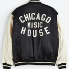 Men's Women's Chicago House Music Baseball Black & White Satin Men Women Jacket