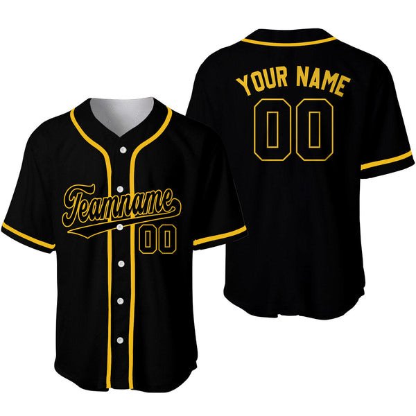 Custom Black Black-Yellow Baseball Jersey Adults Size