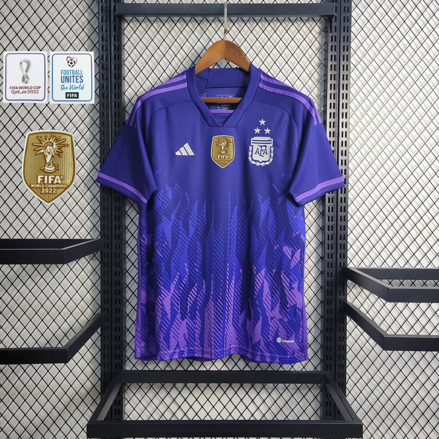 Argentina National Away 2022 World Cup 3 Stars + Badges Soccer Football Jersey - MESSI #10