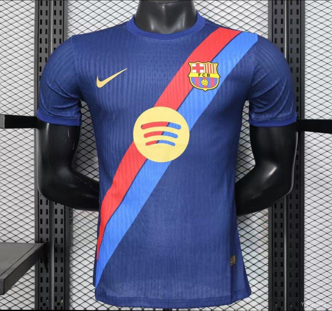 Barcelona Blue with Red and Light Blue Diagonal Stripe 25/26 Player Jersey