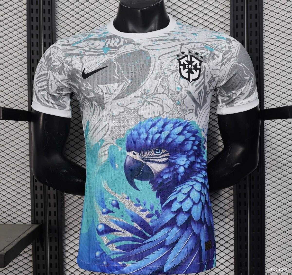 Brazil White with Blue Macaw 2025 Player Soccer Football Futbol Adults Jersey