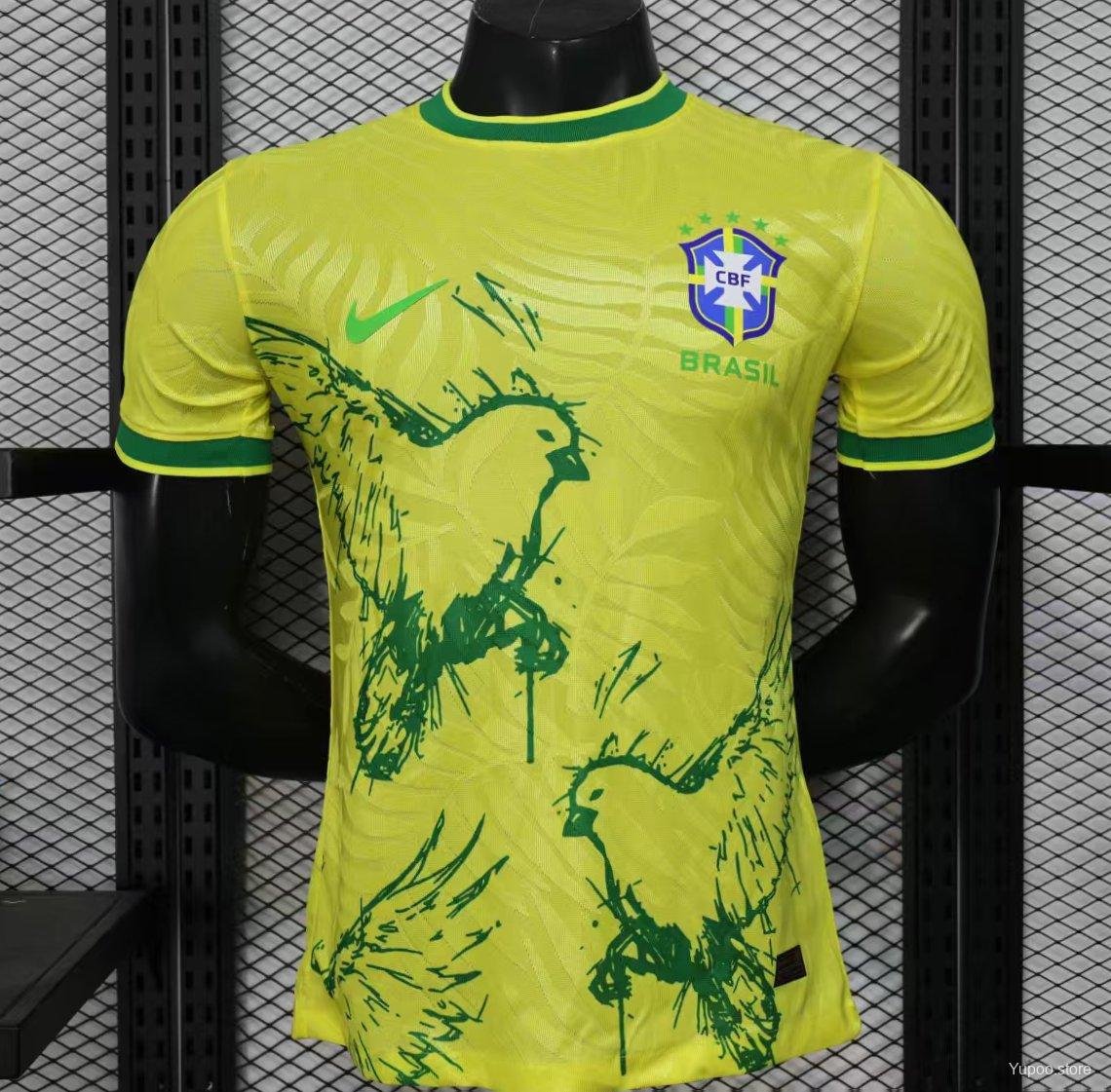 Brazil Yellow with Green Animal Pattern 2025 Player Jersey