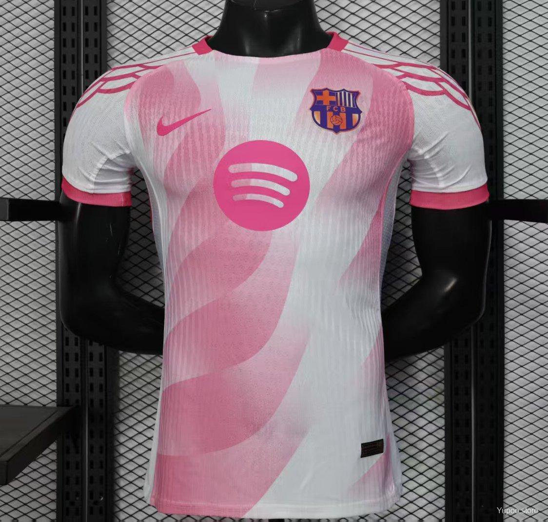 FC Barcelona Pink White with Diagonal Stripe Pattern 25/26 Player Jersey