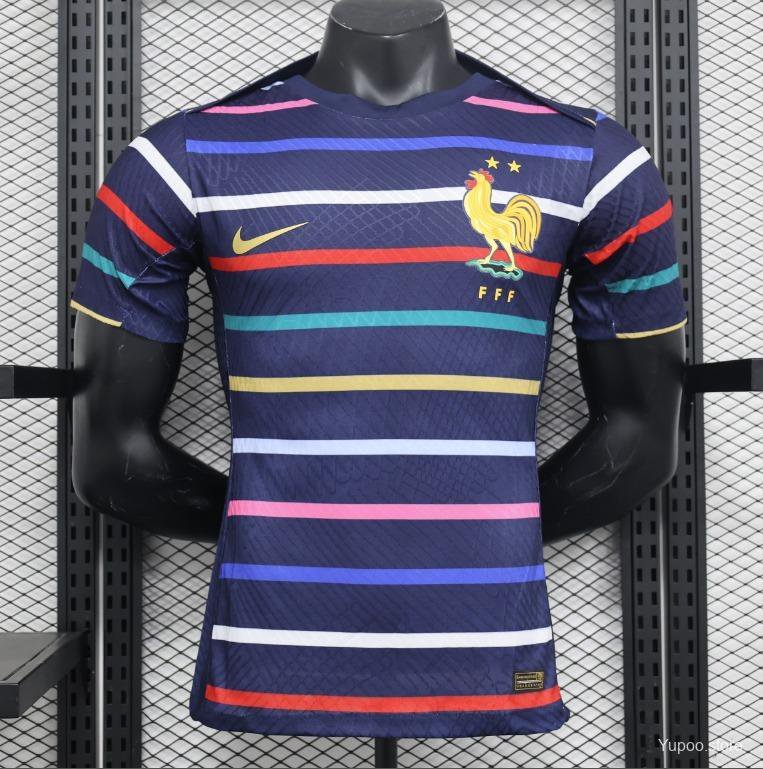 France Training Stripe 2024 Player Authentic Soccer Football Futbol Jersey Kit