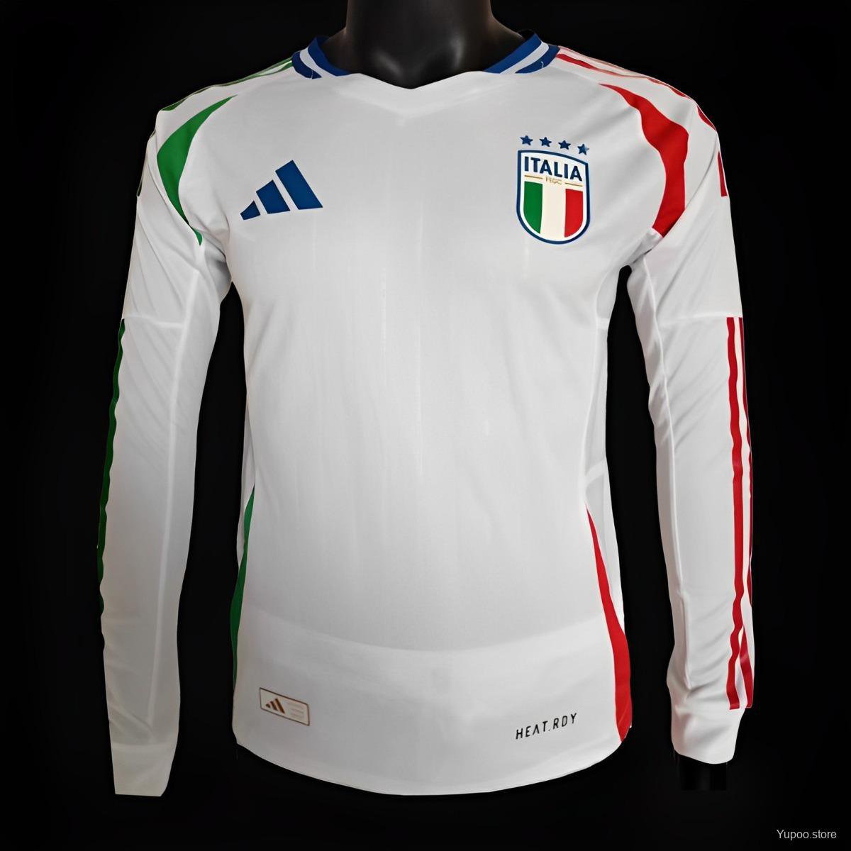 Italy Away White Long Sleeve 2024 Player Authentic Soccer Football Futbol Jersey Kit