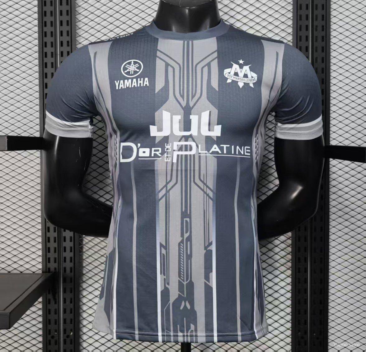 Olympique de Marseille Grey with Geometric Stripes 25/26 Player Jersey