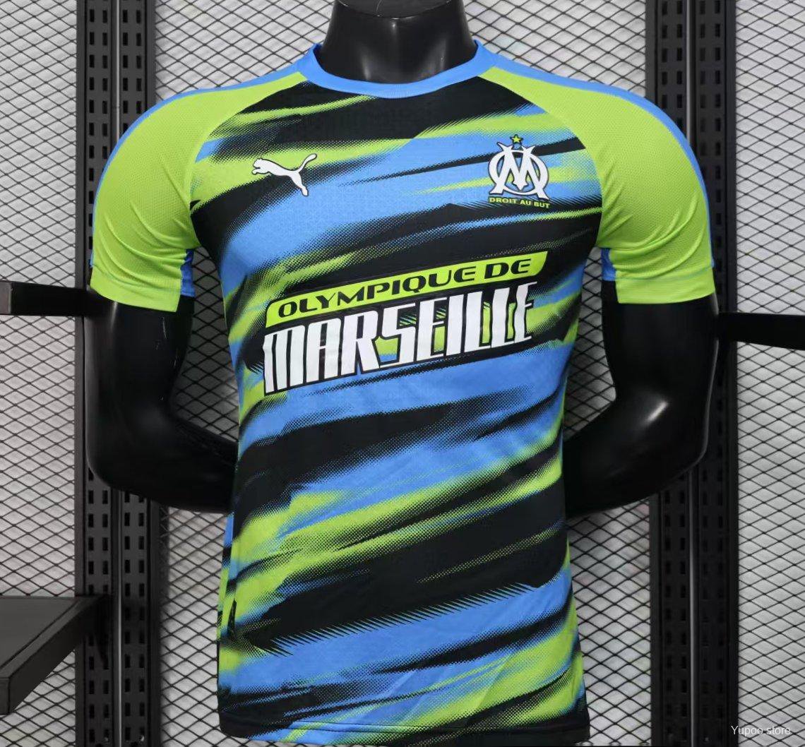 Olympique de Marseille Neon Green Blue Black Gradient Stripe 25/26 Player Jersey