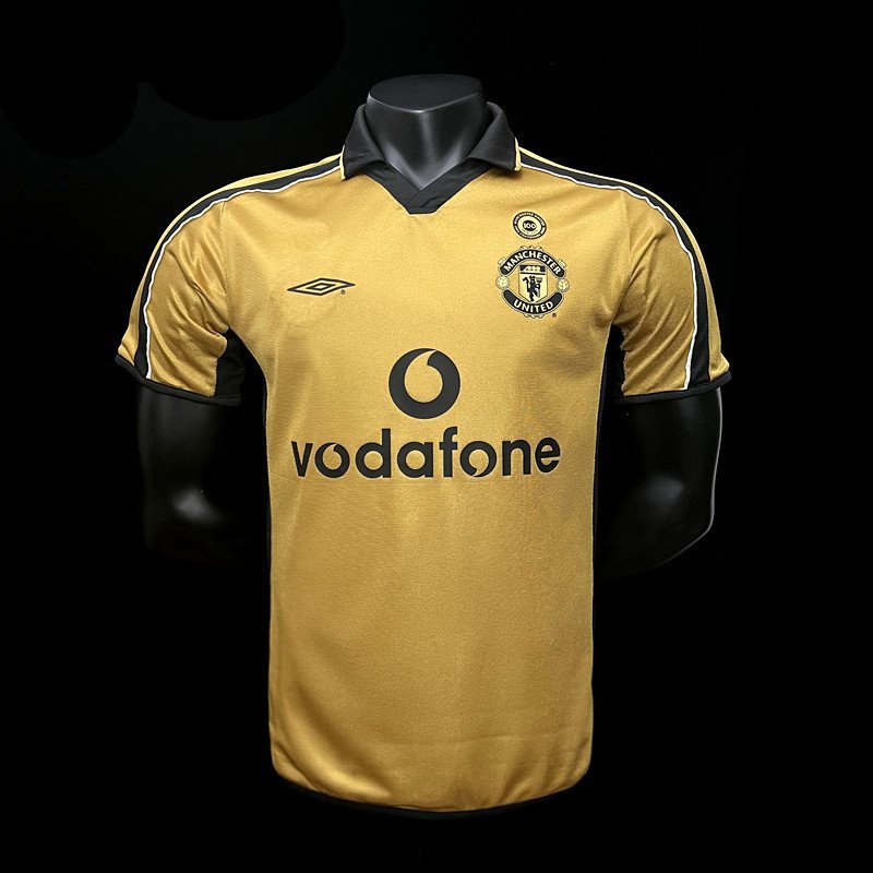 Retro Manchester United 100th Anniversary Edition Gold 2001/02 Adult Soccer Football Jersey