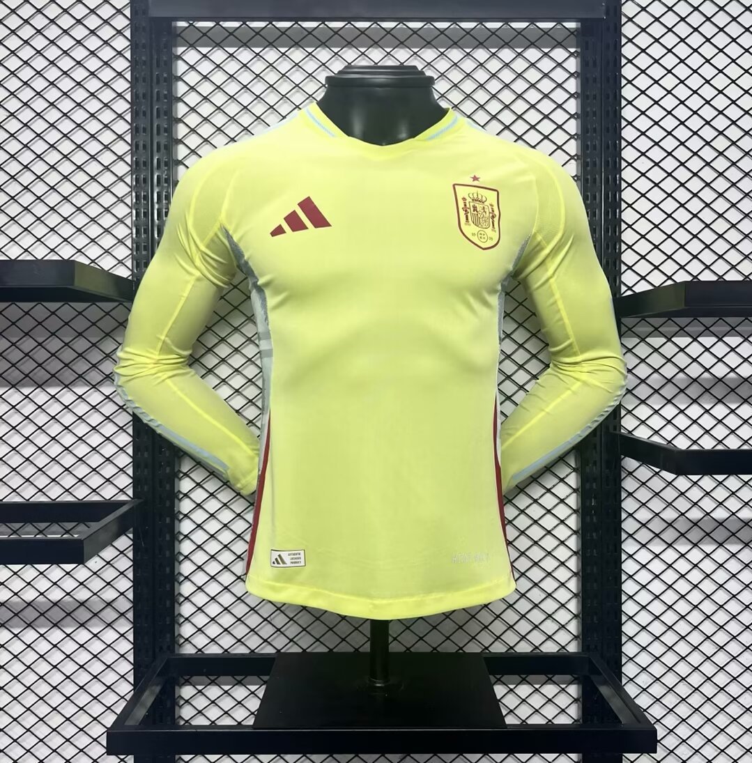 Spain Away Long Sleeve Yellow 2024 Player Authentic Soccer Football Futbol Jersey Kit