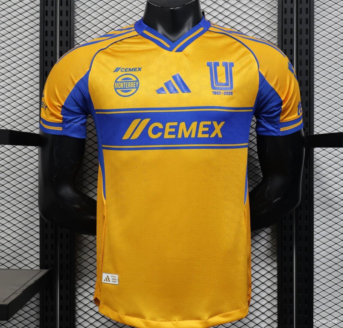Tigres UANL Home Yellow with Blue Stripes 25/26 Player Soccer Football Futbol Adults Jersey