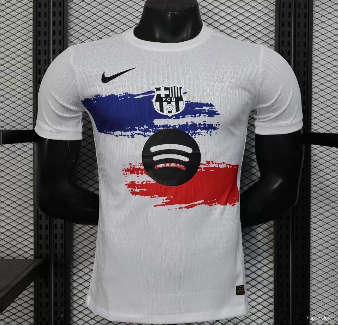 Barcelona White with Blue and Red Brush Stroke 25/26 Player Jersey