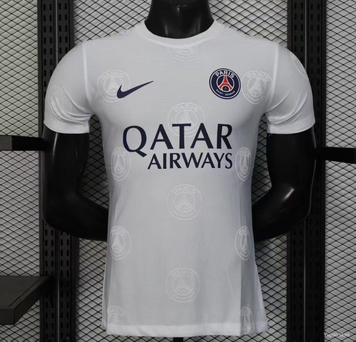 PSG White with Embossed PSG Badge Pattern 25/26 Player Jersey