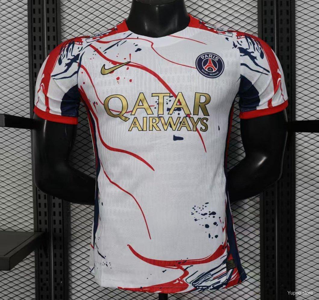 PSG_Paris Saint-Germain White with Abstract Art Pattern 25/26 Player Jersey