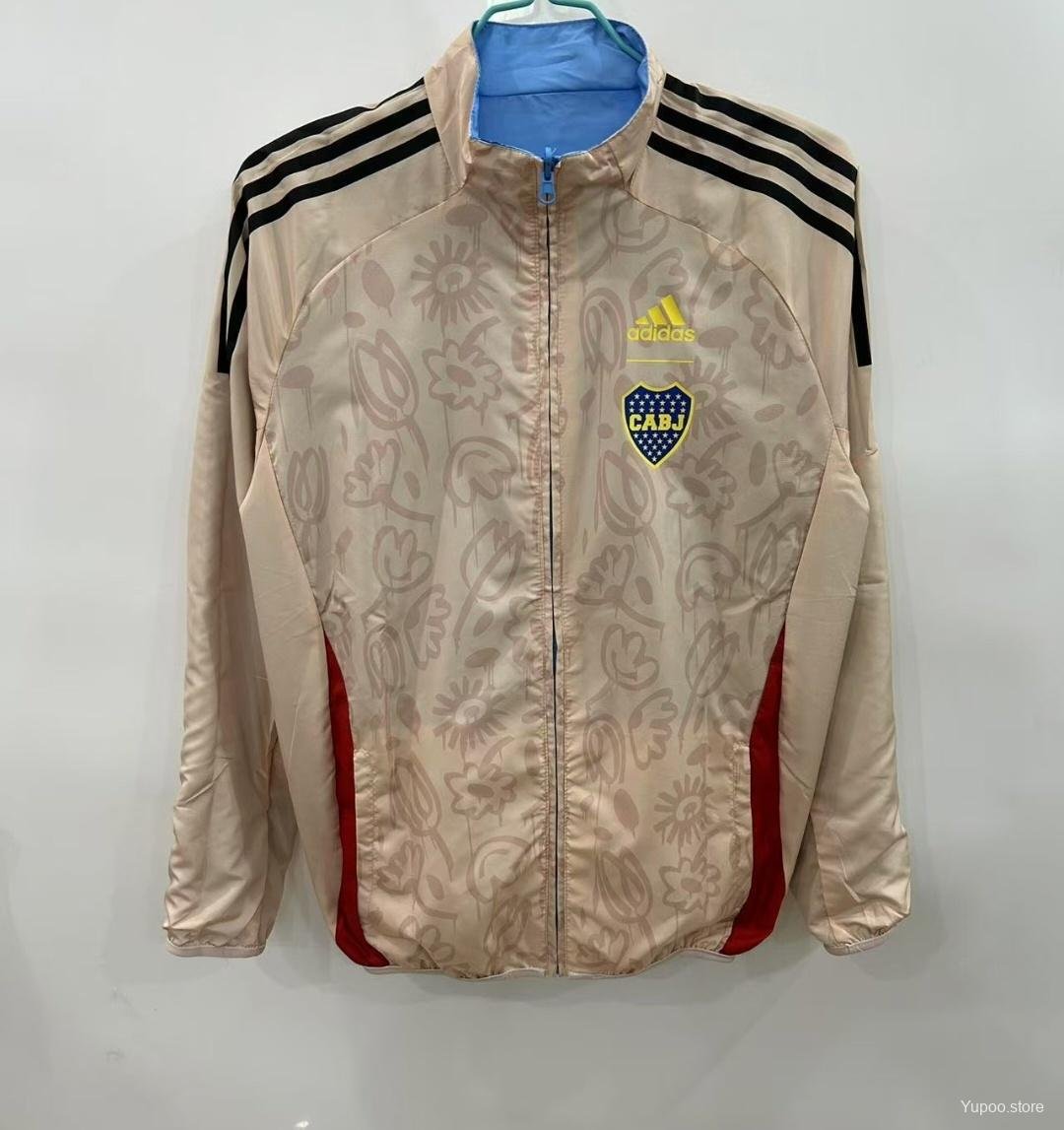 Boca Juniors Light Beige with Floral Pattern Reversible 25/26 Windbreaker Jacket