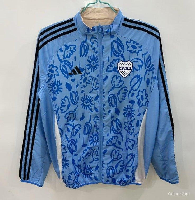 Boca Juniors Light Blue with Floral Pattern Reversible 25/26 Windbreaker Jacket