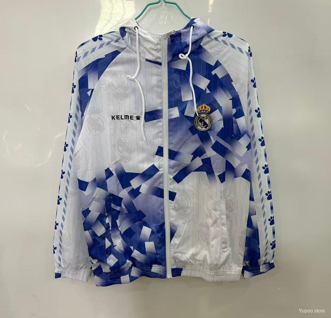 Real Madrid White with Blue Geometric Pattern 25/26 Windbreaker Jacket