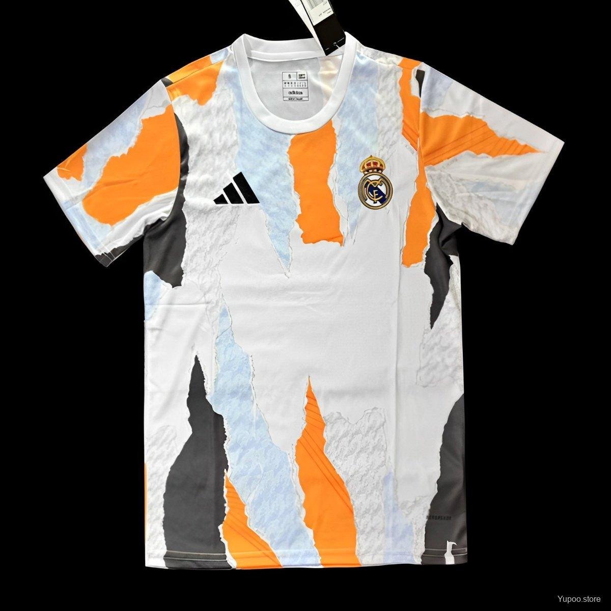 Real Madrid White Crew Orange Pre-Match 24/25 Adult Soccer Shirt