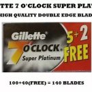 140 BLADE OF GILLETTE 7 O'CLOCK SUPER PLATINUM COATED DOUBLE EDGE SHAVING BLADES