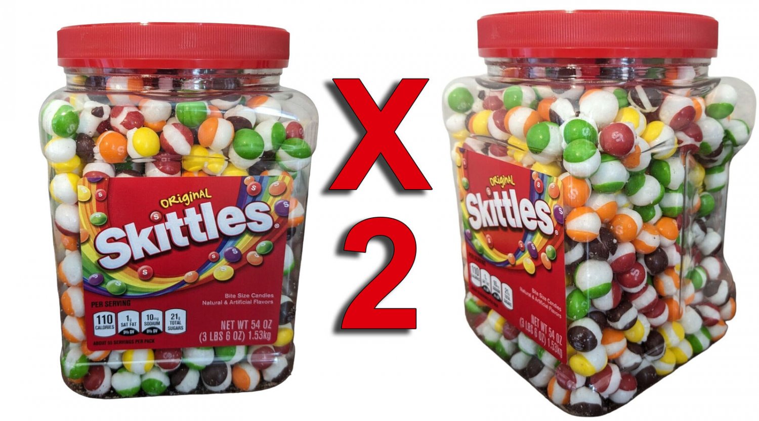 2 TWO -FREEZE DRIED -PREMIUM Large Original BIG SKITTLEZ 54 Oz Candy Jar Candies