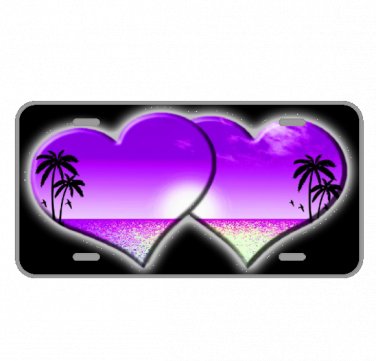 Custom Personalized License Plate Car Tag With Purple Hearts and View Add Names