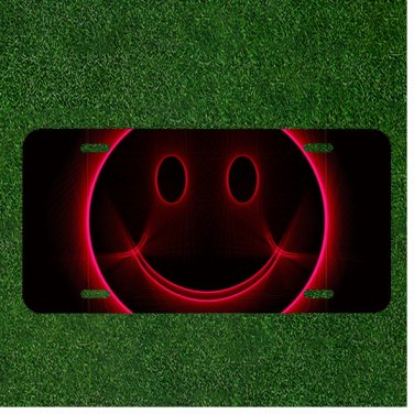 Custom Personalized License Plate Auto Tag With Pink Outline Smiley Face Design