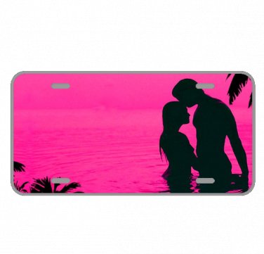 Custom Personalized License Plate Tag With Couple Pink Background Add Names