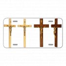 Custom Personalized License Plate With Four Wooden Cross With Jesus On Them