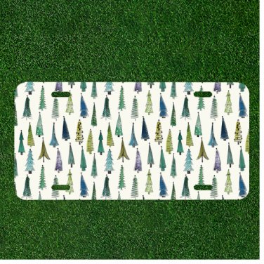 Custom Personalized License Plate Auto Tag With Chrismas Trees White Background