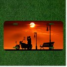 Custom Personalized License Plate Auto Tag With Couple Kissing By Bike And Sun