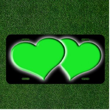 Custom Personalized License Plate Auto Tag With Green Hearts Add Names Or Texts