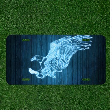 Custom Personalized License Plate Auto Tag With Virtual Blue Eagle Landing Art