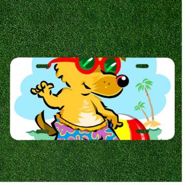 Custom Personalized License Plate Auto Tag With Cartoon Dog And Red Sunglasses