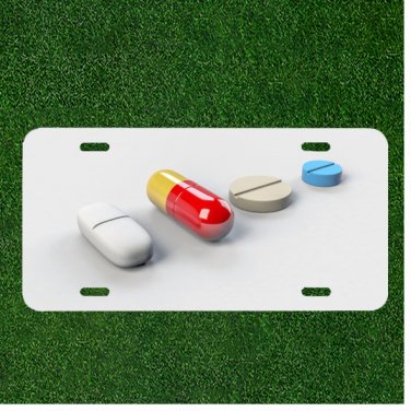 Custom Personalized Auto Tag With Vitamins And Pills Design