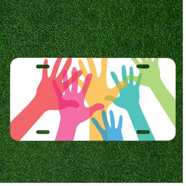 Custom Personalized Auto Tag With Amazing Colorful Hands Design Art