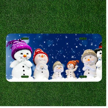 Custom Personalized Auto Tag With Happy Snowman Design Art