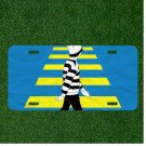 Custom Personalized License Plate Tag With Guy Walking By Yellow Cross Lanes