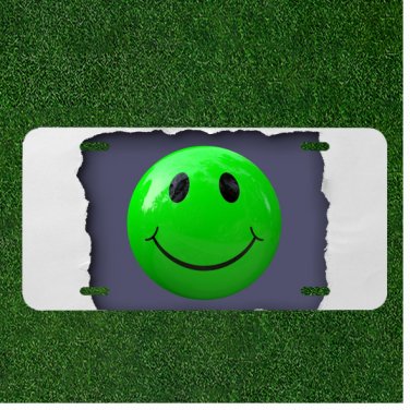 Custom Personalized License Plate Auto Tag With Green Smiley Face Emoji