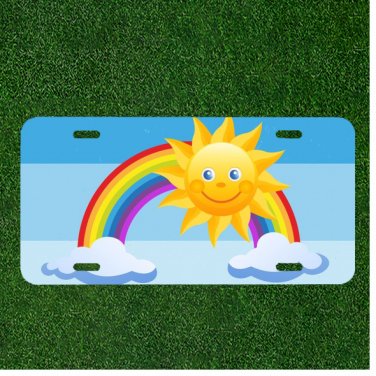 Custom Personalized License Plate Auto Tag With Rainbow Sun Emoji Smiley NEW