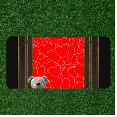 Custom Personalized License Plate Auto Tag With Hearts And Teddy Bear Design