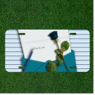 Custom Personalized License Plate Auto Tag With Blue Rose Thank You Design