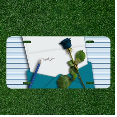 Custom Personalized License Plate Auto Tag With Blue Rose Thank You Design