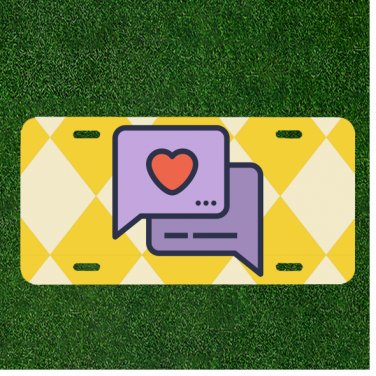 Custom Personalized License Plate Auto Tag With Love Message On Yellow Design
