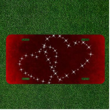 Custom Personalized License Plate Auto Tag With Two Shining Star Hearts Design