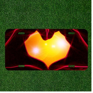 Custom Personalized License Plate Auto Tag With Amazing Yellow Hand Heart Design