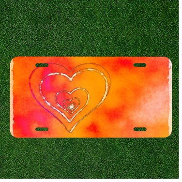 Custom Personalized License Plate Auto Tag With Heart Outline Design Add Names