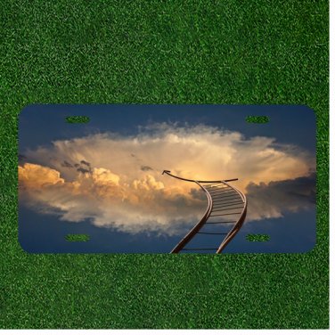 Custom Personalized License Plate Auto Tag With Ladder To Cloudy Sky Design